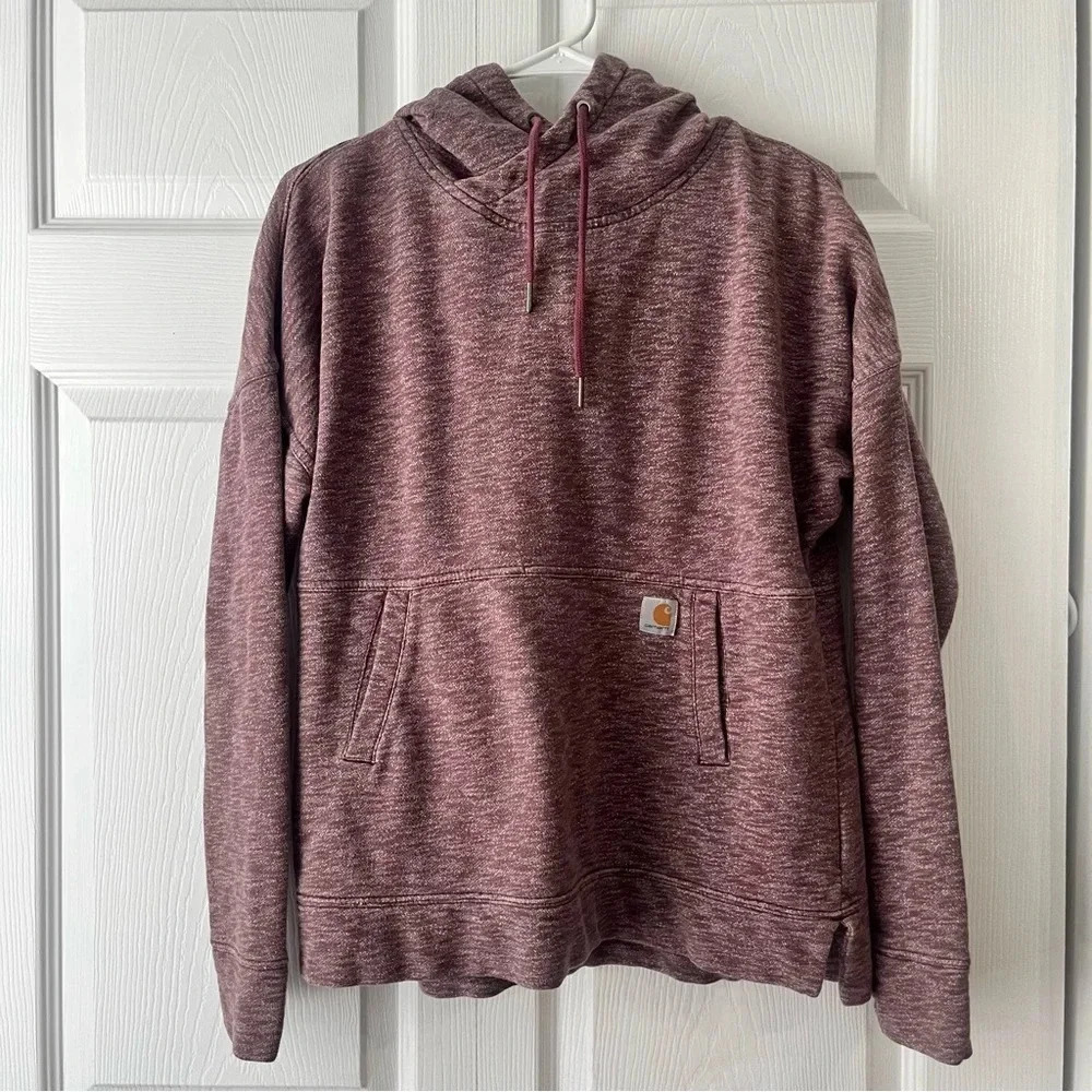 Carhartt Hoodie Women's Med Purple Heather Long Sleeve Hooded Pullover Logo
